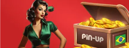 uma garota pin-up fica perto de um slot no qual três imagens idênticas são exibidas simultaneamente, o que significa ganhar